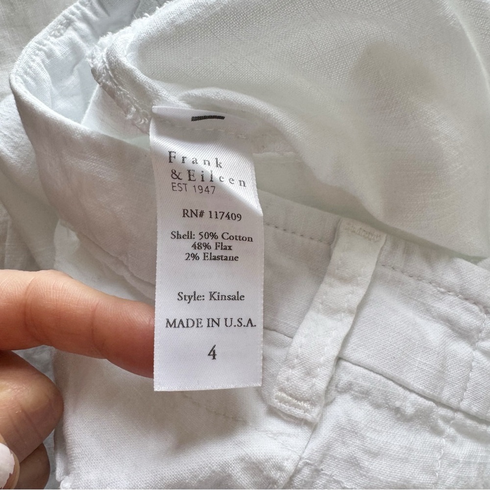 Frank & Eileen Kinsale White Linen Performance Pant Frayed Ankle Hem Trousers 4 - Picture 7 of 8